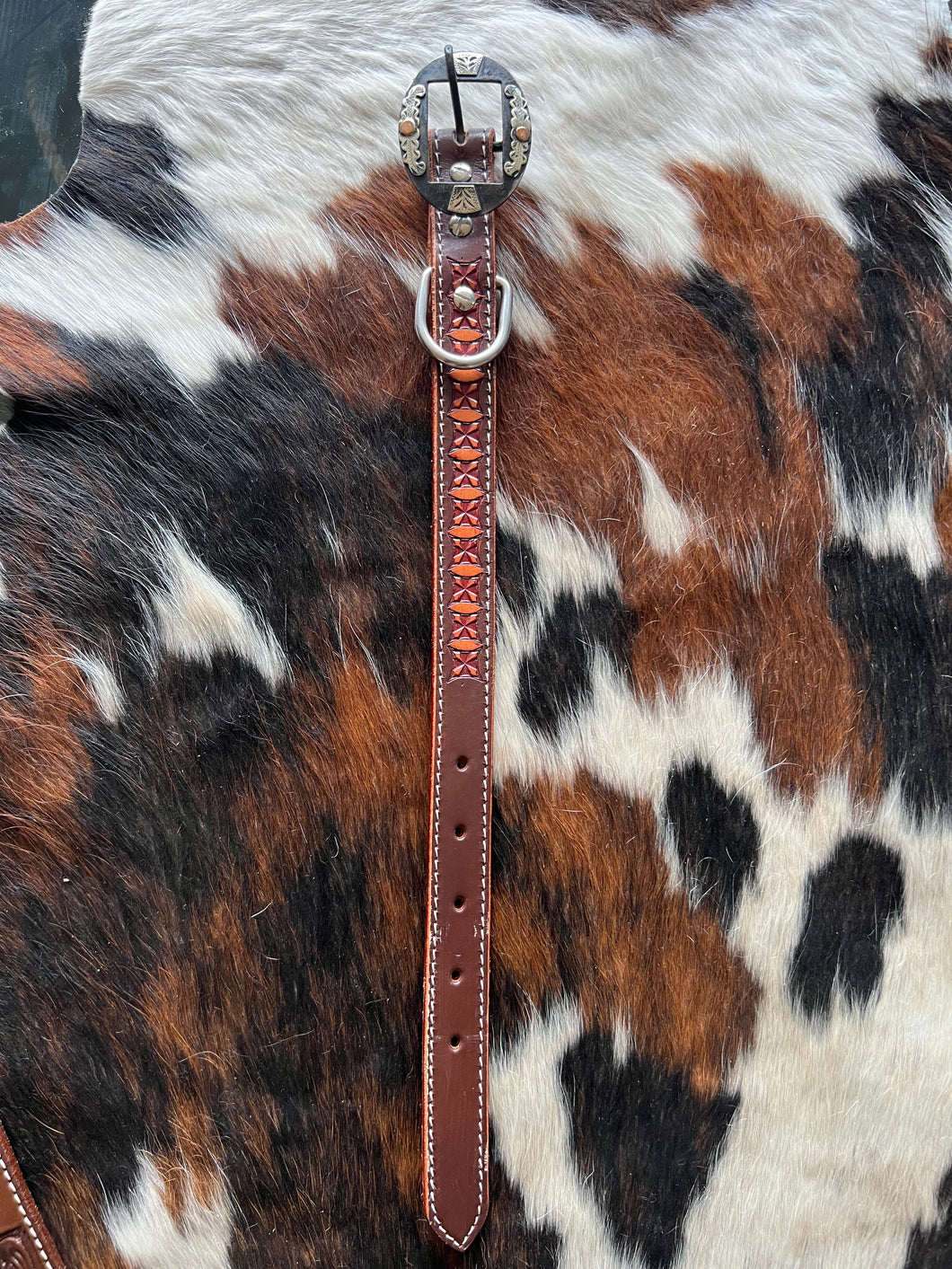 Two Toned Tooled Leather Dog Collar