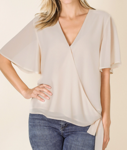 Taupe Side Tie Blouse